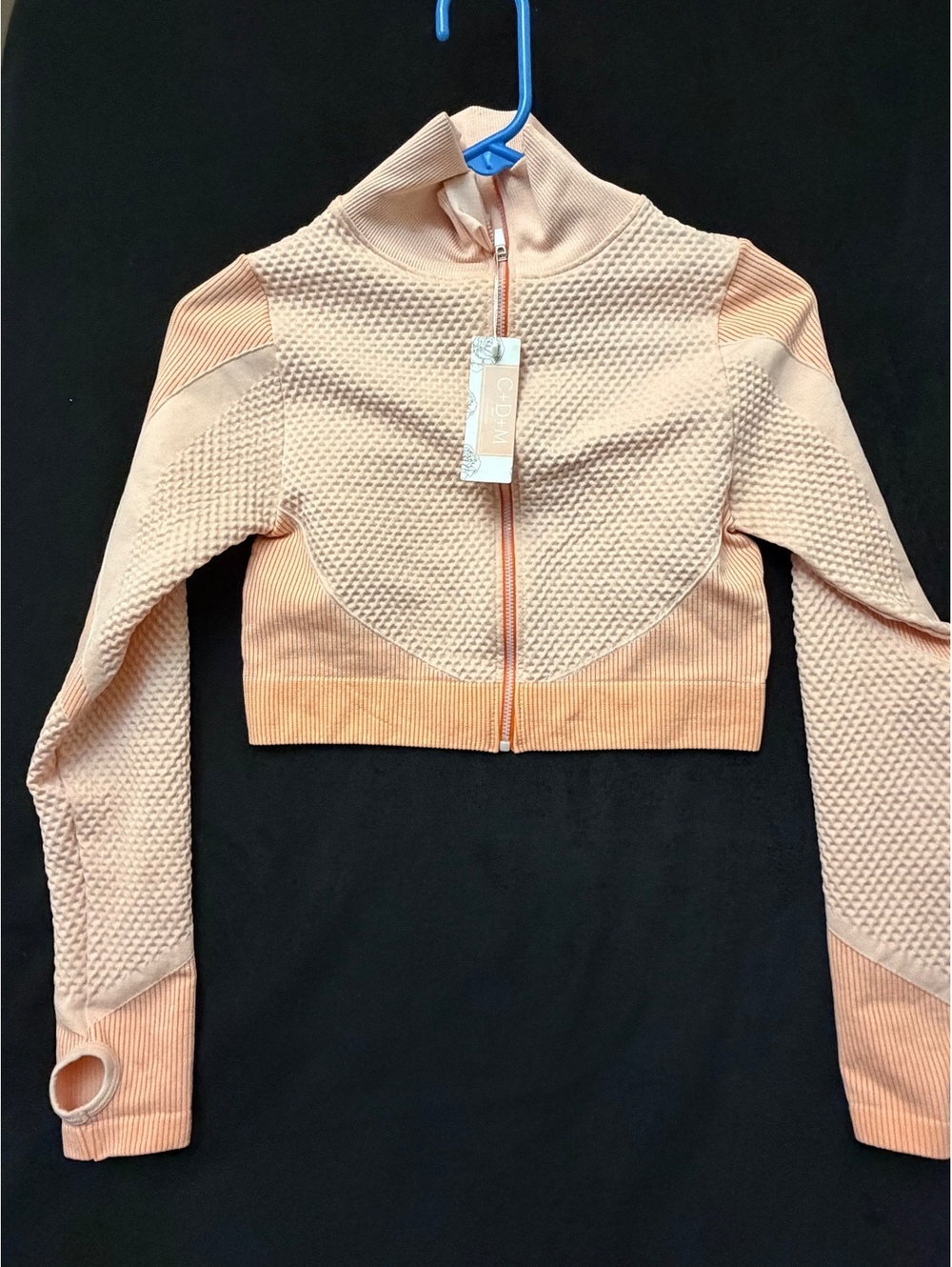 C+D+M Peach Textured Long Sleeve Crop Jacket with Thumb Holes